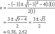 x = 0.38, 2.62 (approximately)