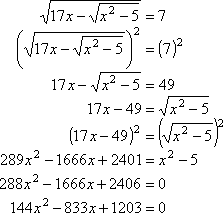 144x^2 − 833x + 1203 = 0