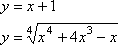 y = x + 1; y = (x^4 + 4x^3 – x)^(1/4)