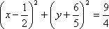 (x – 1/2)^2 + (y + 6/5)^2 = 9/4