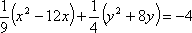 (1/9)(x – 12x) + (1/4)(y^2 + 8y) = –4
